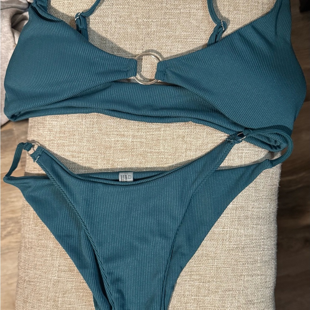Teal Bikini Set with Ring Detail/Adjustable Straps